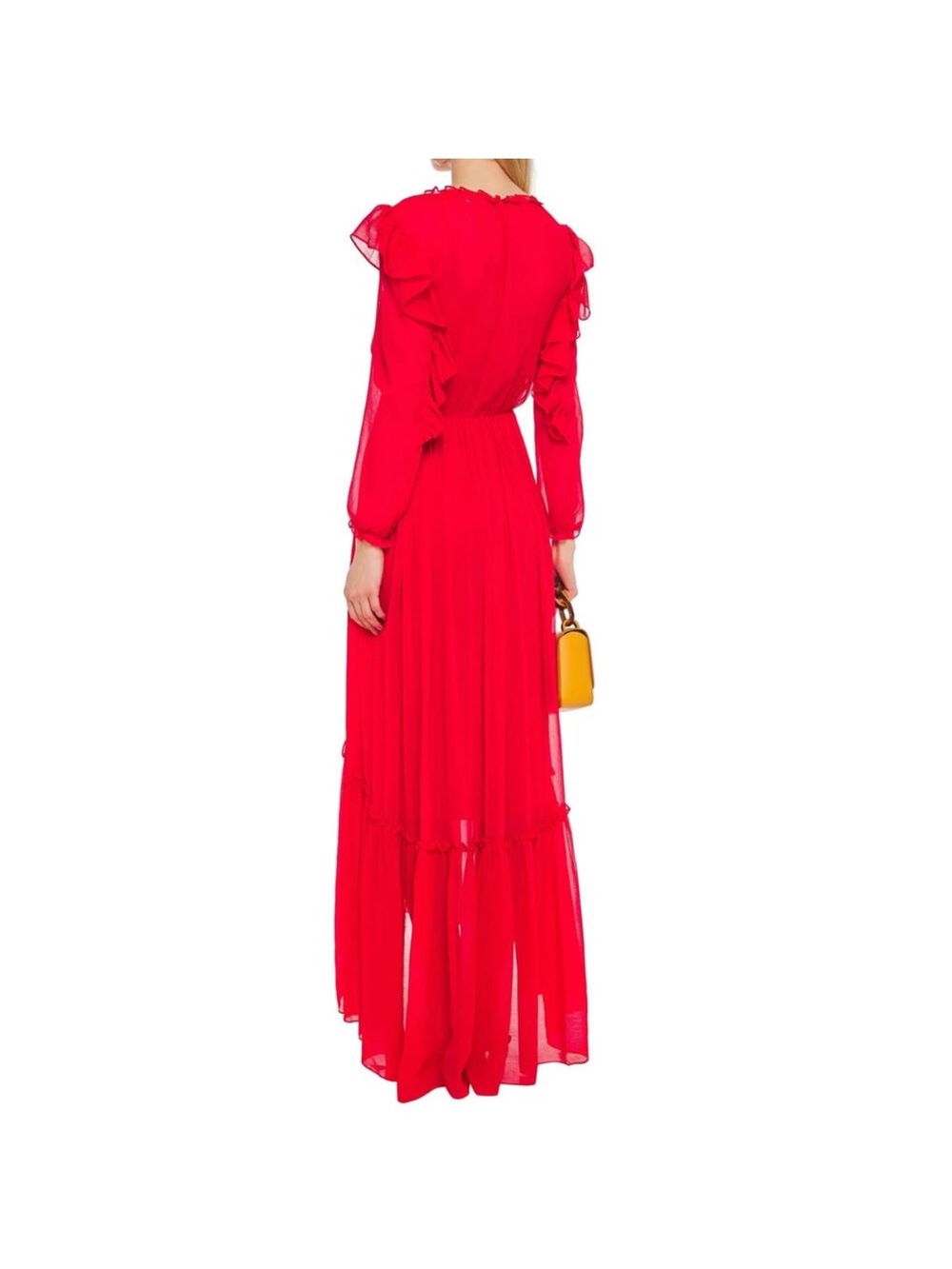MAJE Rachana Red‎ Crepon Maxi Dress Holiday Long Sleeve Modest NEW